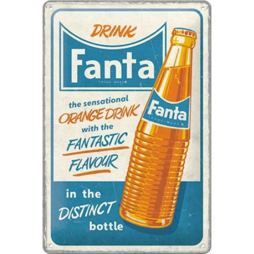 22347 En retro skylt med en fanta flasrka och reklamtext för fanta
