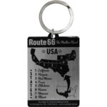 Baksidan på en nyckelring som visar en karta över Route 66