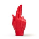 Ett rött handljus som gör en gunfinger-gest