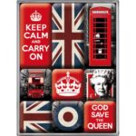 Ett magnet-set i rött, blått och vitt med UK motiv