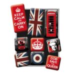 Ett magnet-set i rött, blått och vitt med UK motiv