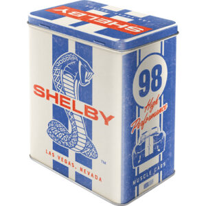 Vit och blå burk med Shelby cobra