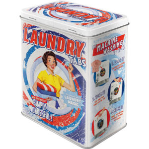 Burk för tvättmedel med retro tema