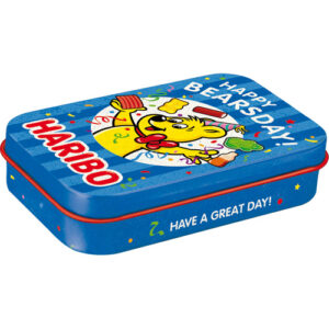 Blå plåtburk Haribo